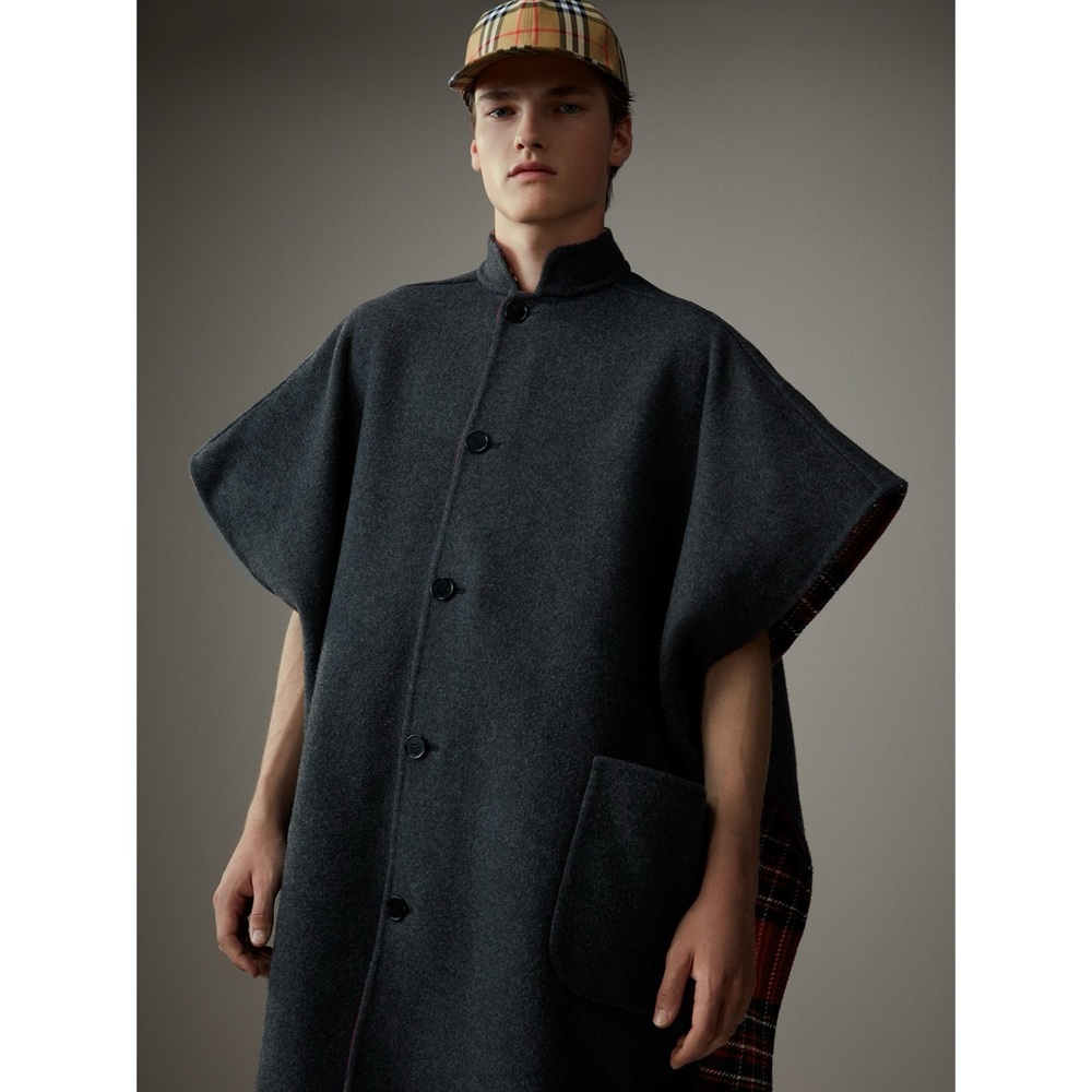 Reversible Tartan Wool Cashmere Poncho RUNWAY